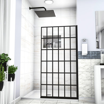 Matte Black Shower Door 34" W X 72" H - Open Entry, Single Panel, , Bathroom Appeal Producer 2 Charm Generator