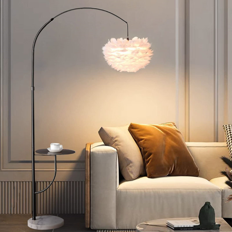 White Feather Floor Lamp with Table