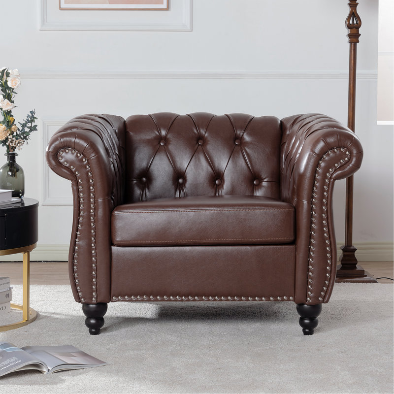 Dushyant Faux Leather Armchair, Dark Brown Faux Leather, Black