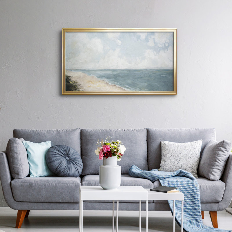 Vue sur la plage - Toile encadrée de qualité supérieure - prête à être accrochée, Toile encadrée dorée avec coins fermés