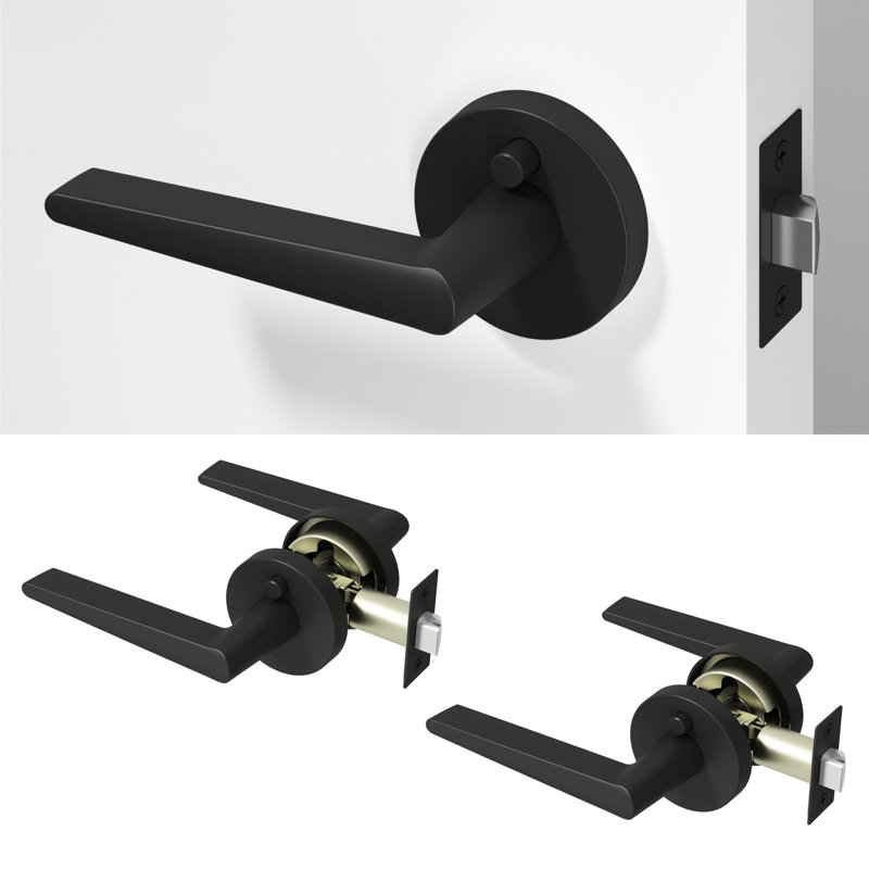 Halo Privacy Door Lever Modern Concealed Design For (Bed & Bath) – Sleek Minimalist Style in Matte Black, Matte Black