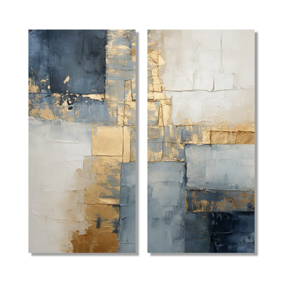 Blue And Gold Minimalism Scandinavian - Scandinavian Canvas Prints, Blue Landscapes Wall Art Set Of 2