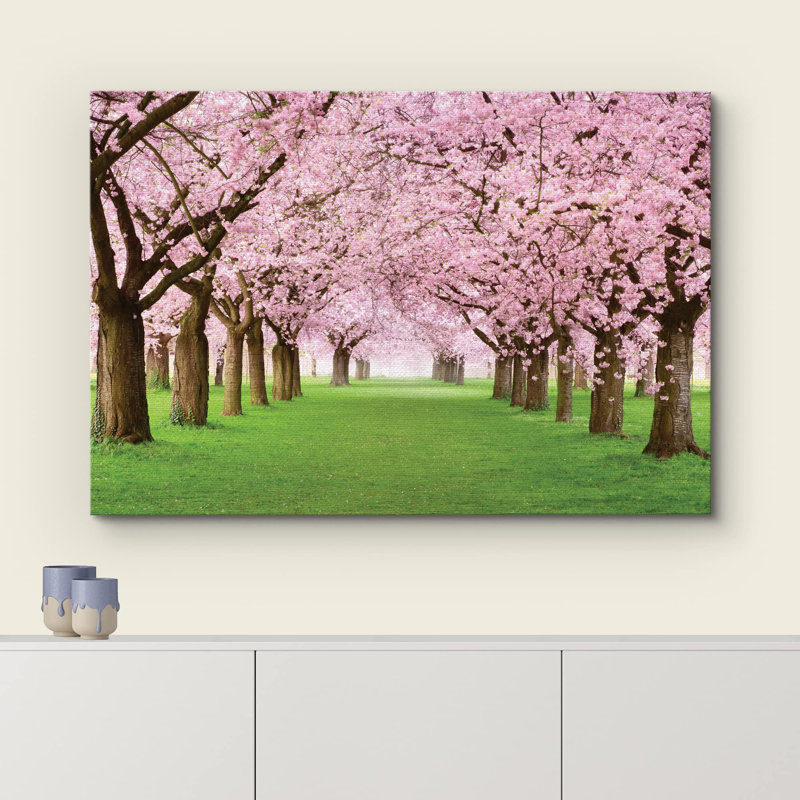 Art sur toile, chemin de fleur de cerisier en fleurs, Toile tendue, H 32 po x l 48 po