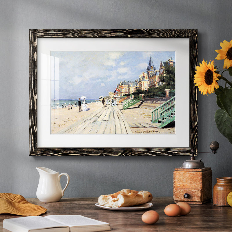 «Beach At Trouville» par Monet, reproduction d'art encadrée, Noir, H 14 po x l 20 po x P 1,5 po
