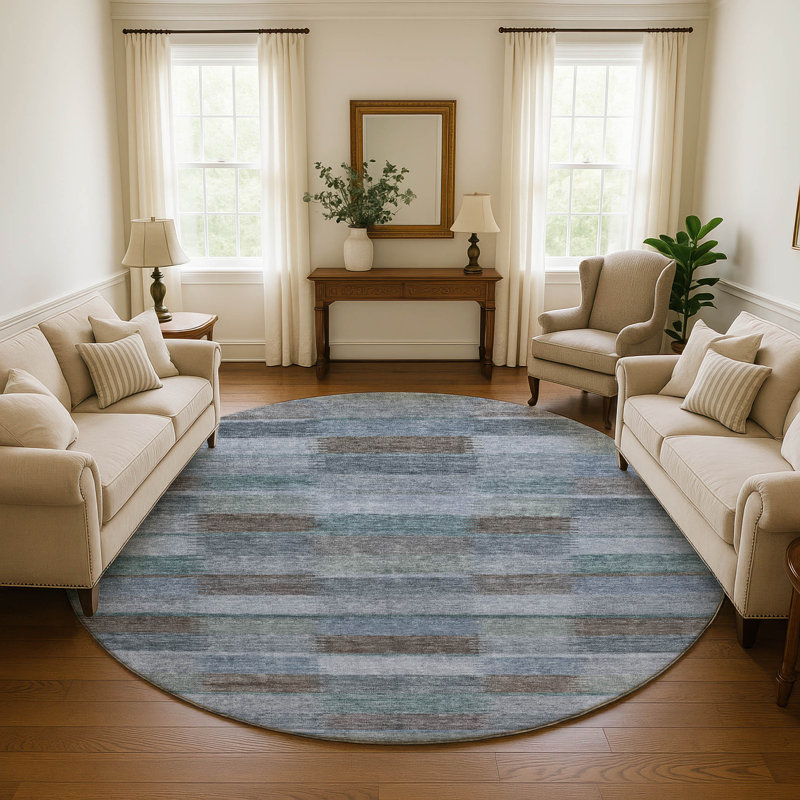 Premium Machine Washable Brennon AMF1628 Stripes Rug, Round 8'