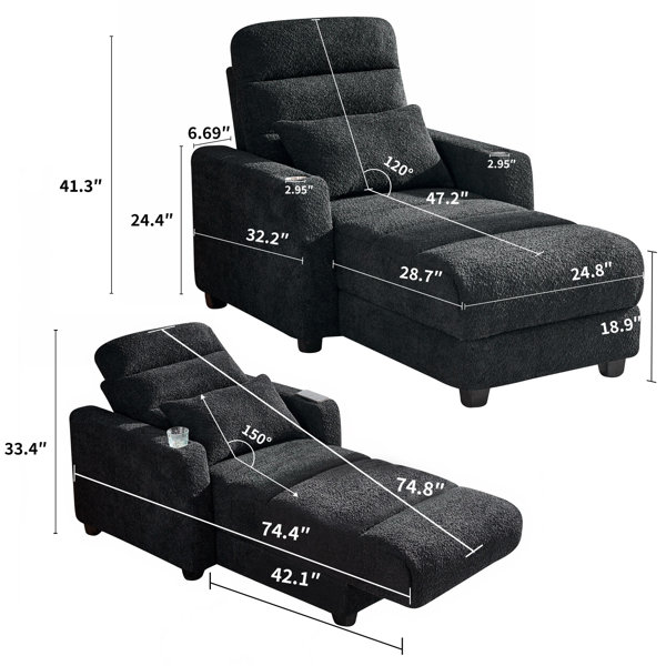 Latitude Run® Electric Chaise Lounge Sherpa Upholstered Lounge Chairs ...
