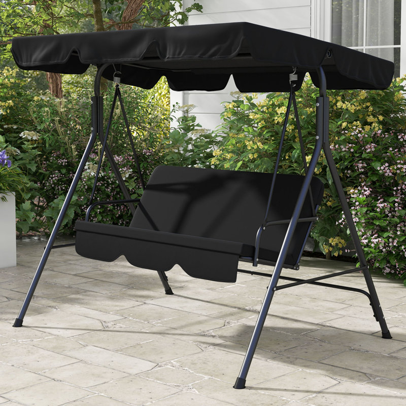 Burgel Porch Swing with Canopy, Black, Black, 153cm H x 172cm W x 110cm D