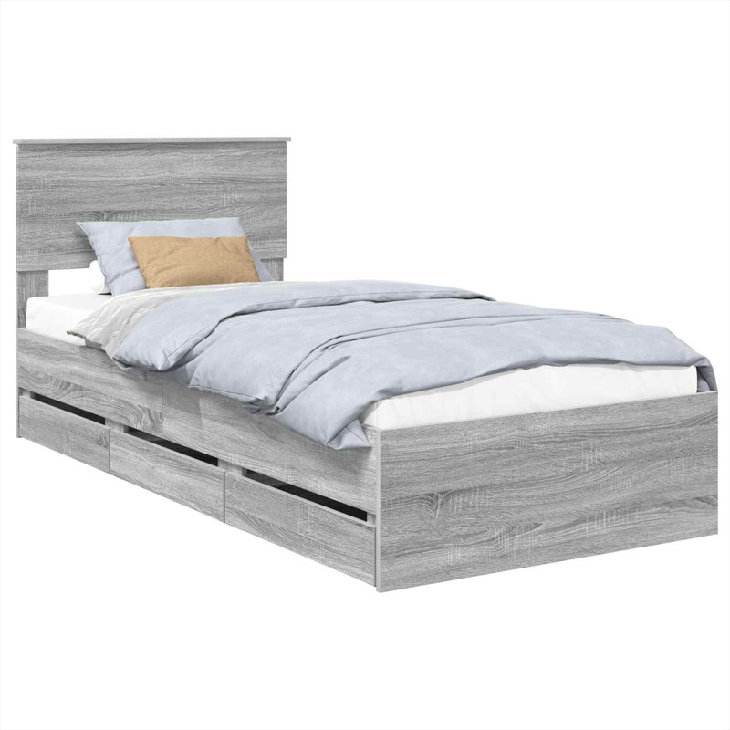 Bed Frame, European Single (90 x 200 cm), Grey Sonoma