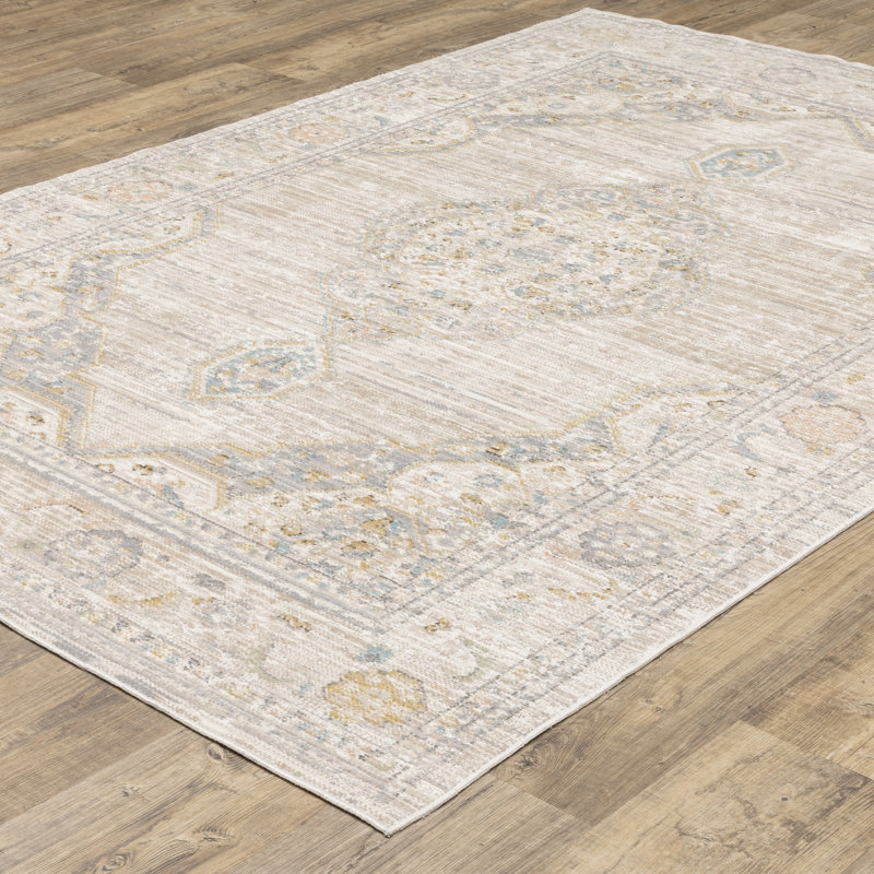 Tapis beige / bleu Tonye, Rectangle 7 pi 10 po x 10 pi 10 po