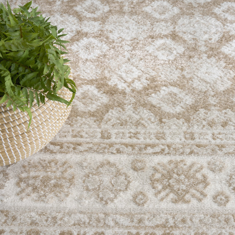 7'10" x 9'10" Cream Beige Vintage Indoor Rug, Rectangle 7'10" x 9'10"