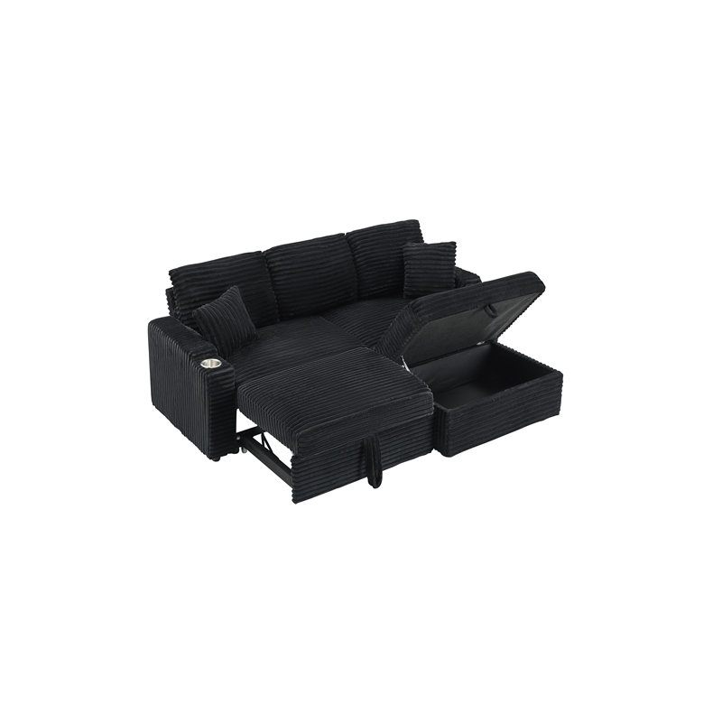 Corduroy Multi - Function Sofa With Hidden Reclining, Space - Saving Design, Armrests, Cup Holders And Removable Footstool For Comfortable Living Spaces