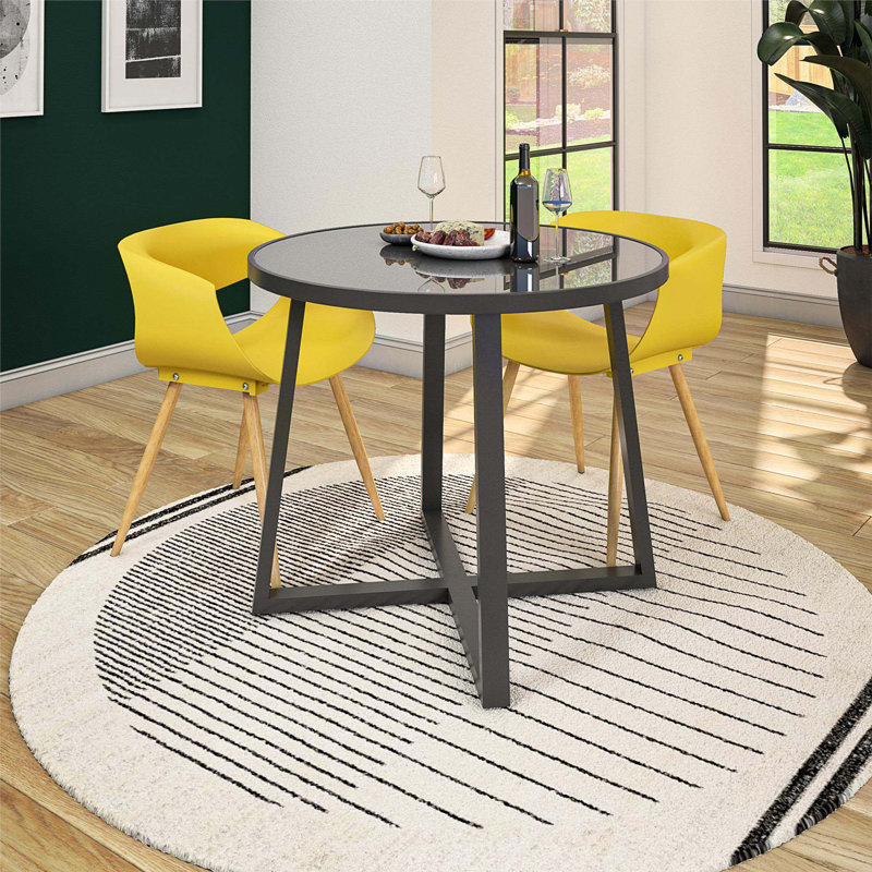 Table de salle à manger intérieure / extérieure 35 po, plateau en verre