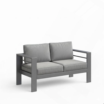 52" All-Weather Metal Loveseat Patio Sofa With Thick Gray Cushions & Gray Frame