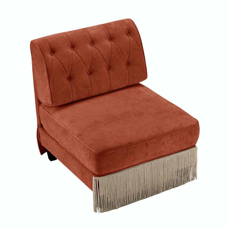 Armless Sofa Velvet-Red Brown