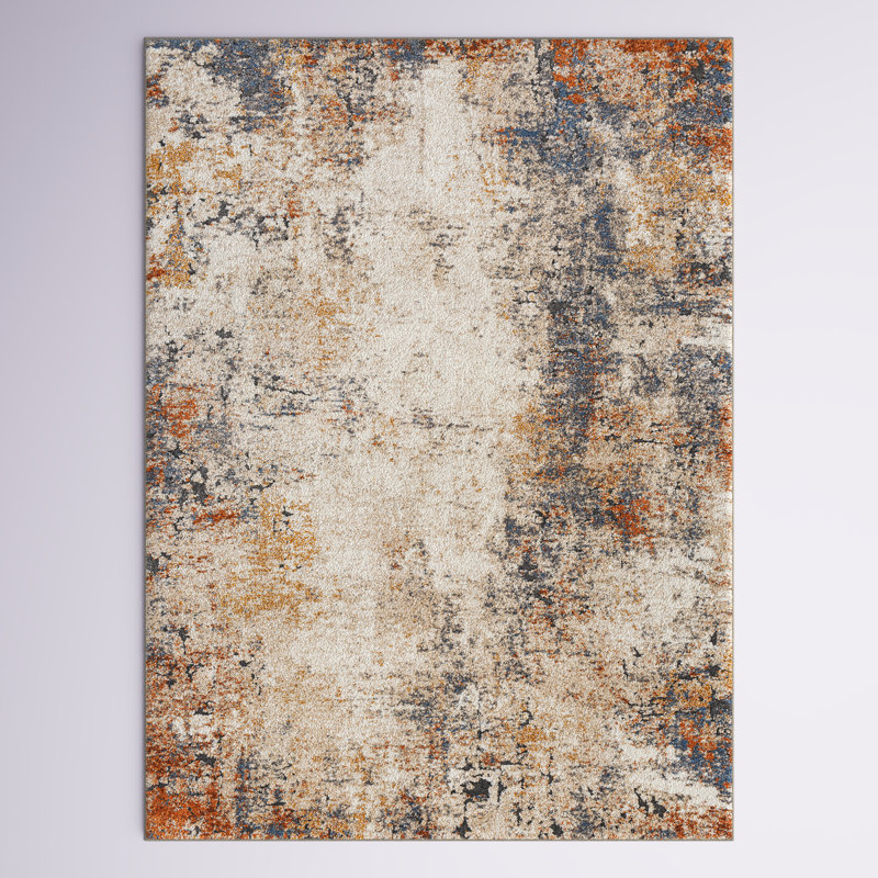Dunigan Abstract Machine Woven Polypropylene Area Rug in Blue/Beige/Gray, Rectangle 7'10" x 10'3"