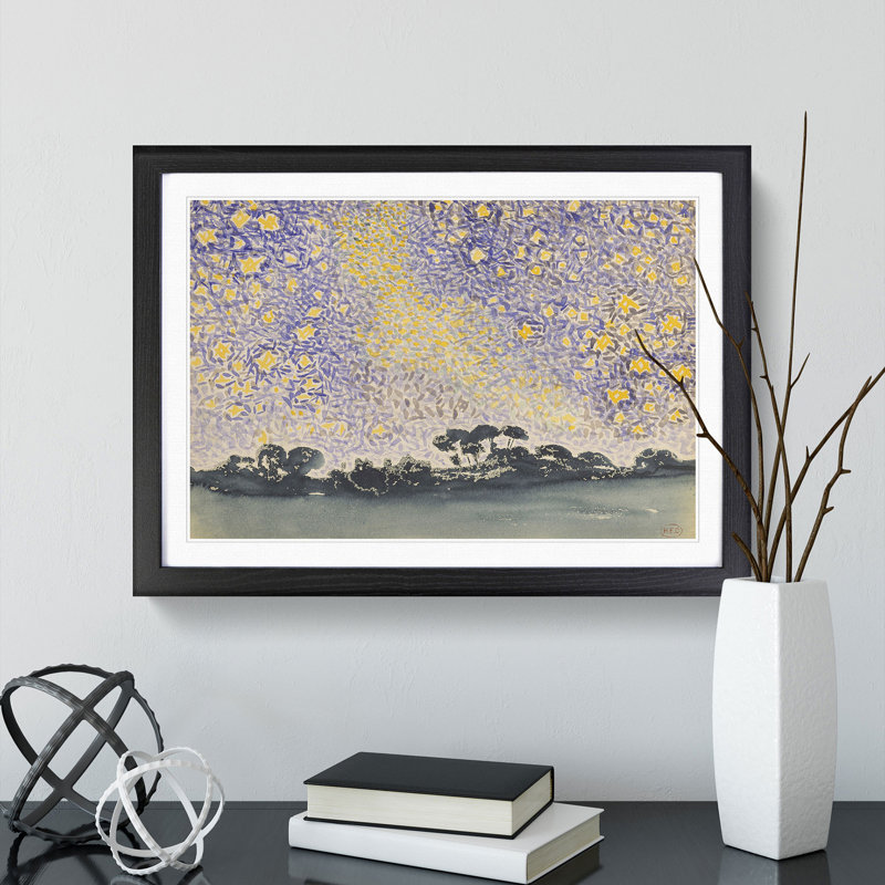 Landscape with Stars Vol.2 by Henri-Edmond Cross - Picture Frame Painting, 48cm H x 65cm W x 2cm D, Black Framed