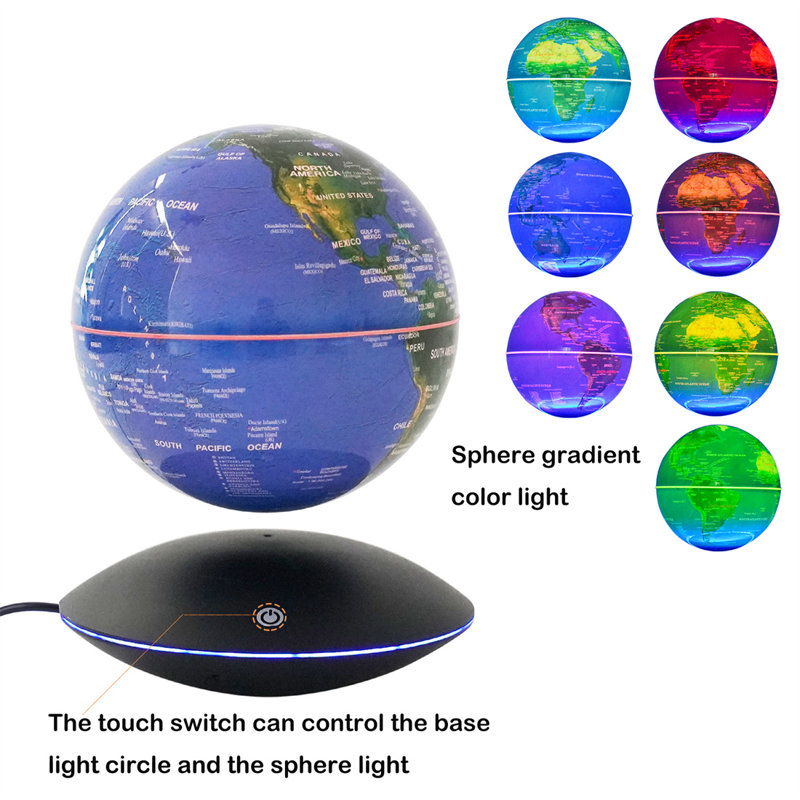 6" Magnetic Levitation Globe with LED Night Light, Touch Control Educational World Map Decor