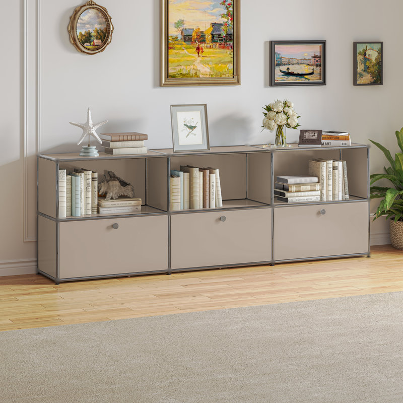 Rangement à 2 niveaux modulaire en métal, Marron clair