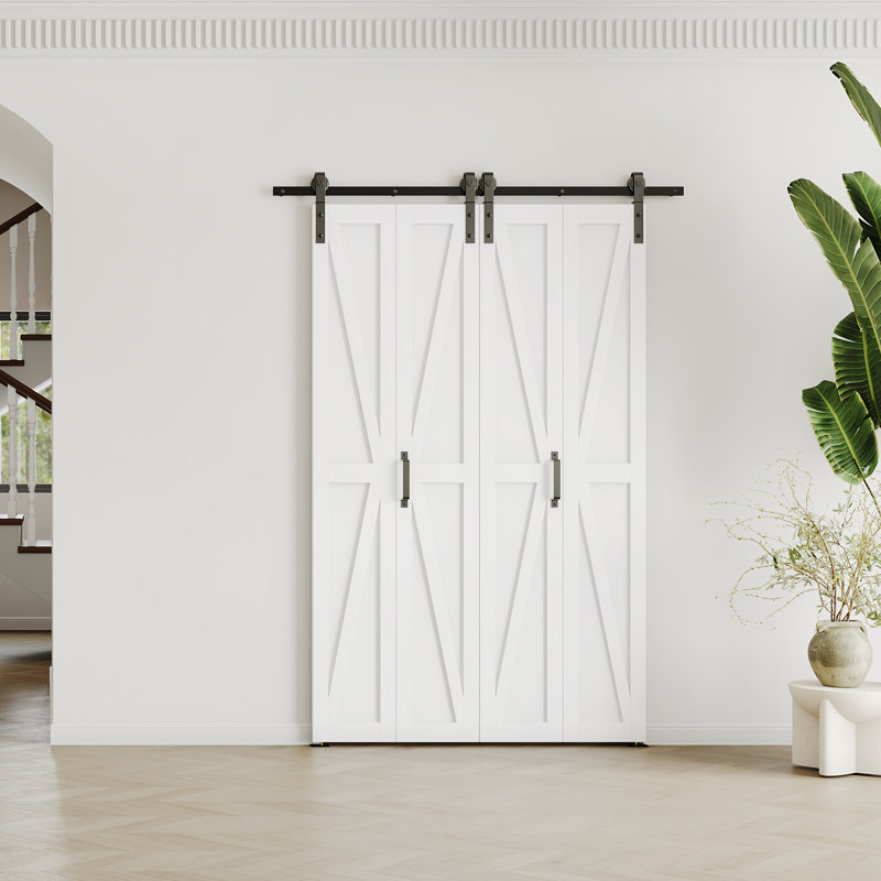 Porte de grange pliante moderne en bois manufacturé en forme de K avec quincaillerie incluse, 48 po x 84 po