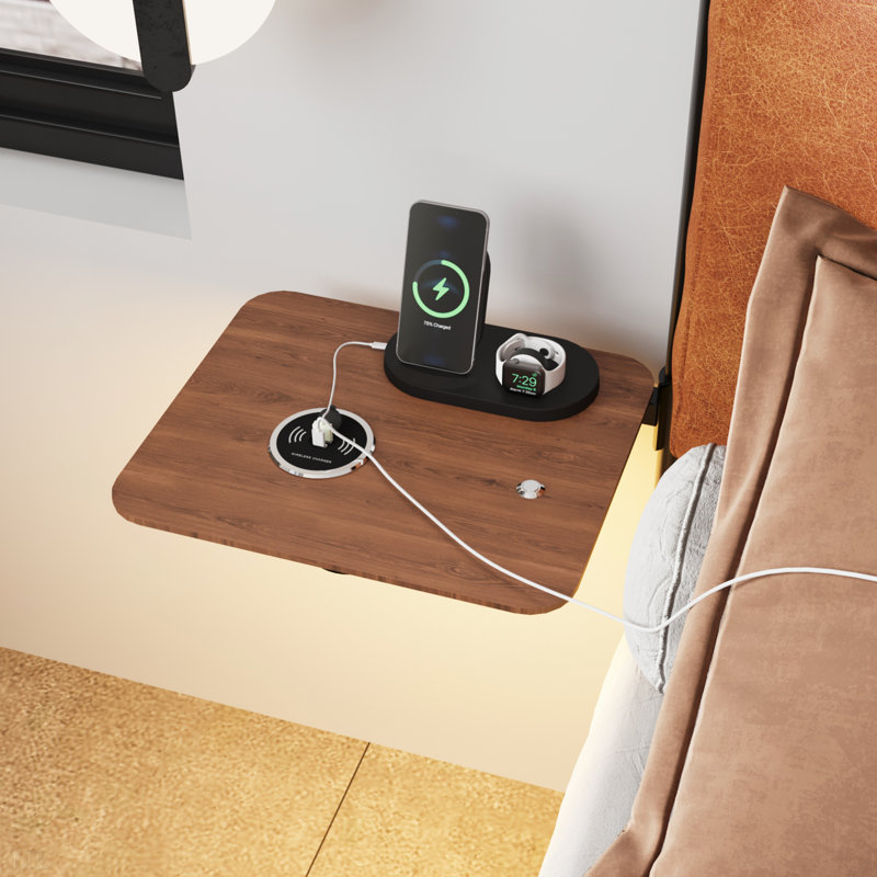 Cadre de lit en métal avec tête de lit tapissier, avec chargement sans fil et USB A et USB C, lumière DEL tactile, lit plateforme ovale avec rangement sous le lit, aucun sommier nécessaire, cadre de lit