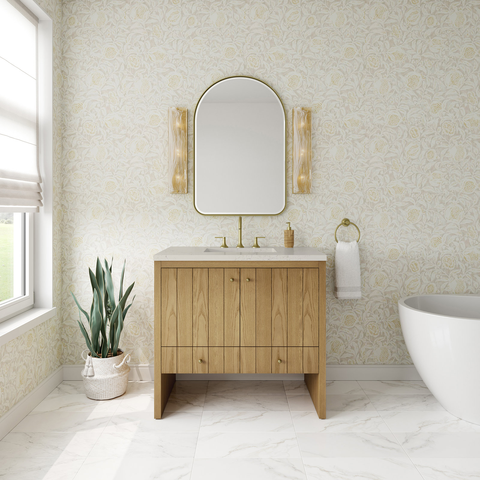 Hudson 36'' Single Bathroom Vanity, 8" Widespread, Light Natural Oak, Siberian