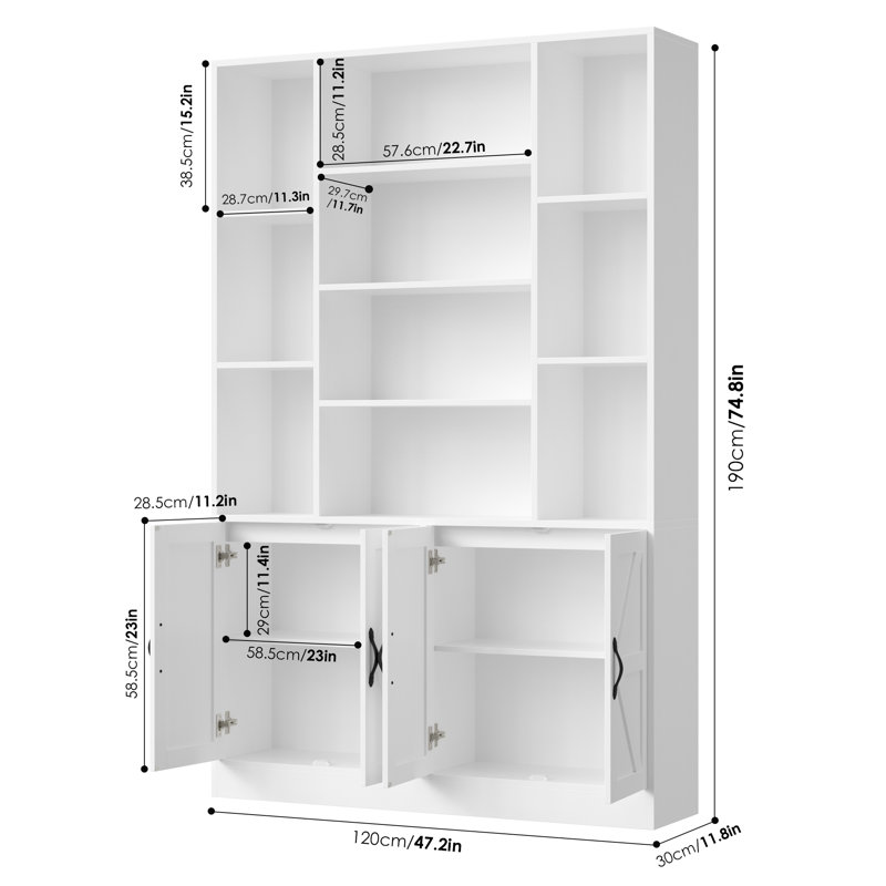 Bibliothèque standard à 74 niveaux de rangement à 6 niveaux, Blanc