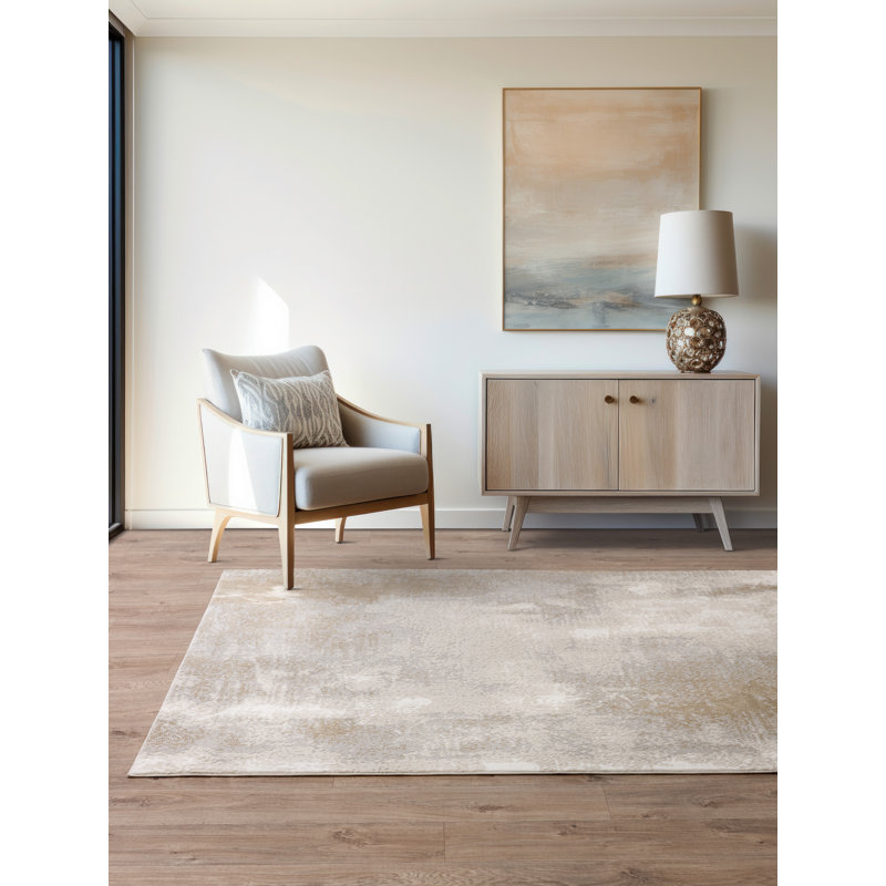 Caydren Abstract Machine Woven Beige Area Rug, Rectangle 80 x 150cm