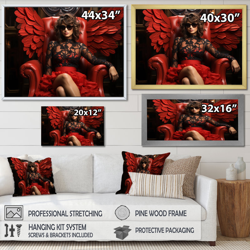 «Red Queen of Angel I» sur toile, Cadre photo noir, H 16 po x l 32 po x P 1 po