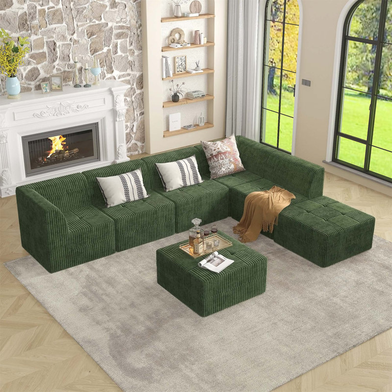 Canapé modulaire polyvalent pour les espaces de vie, améliorant le confort et le style, Velours côtelé vert