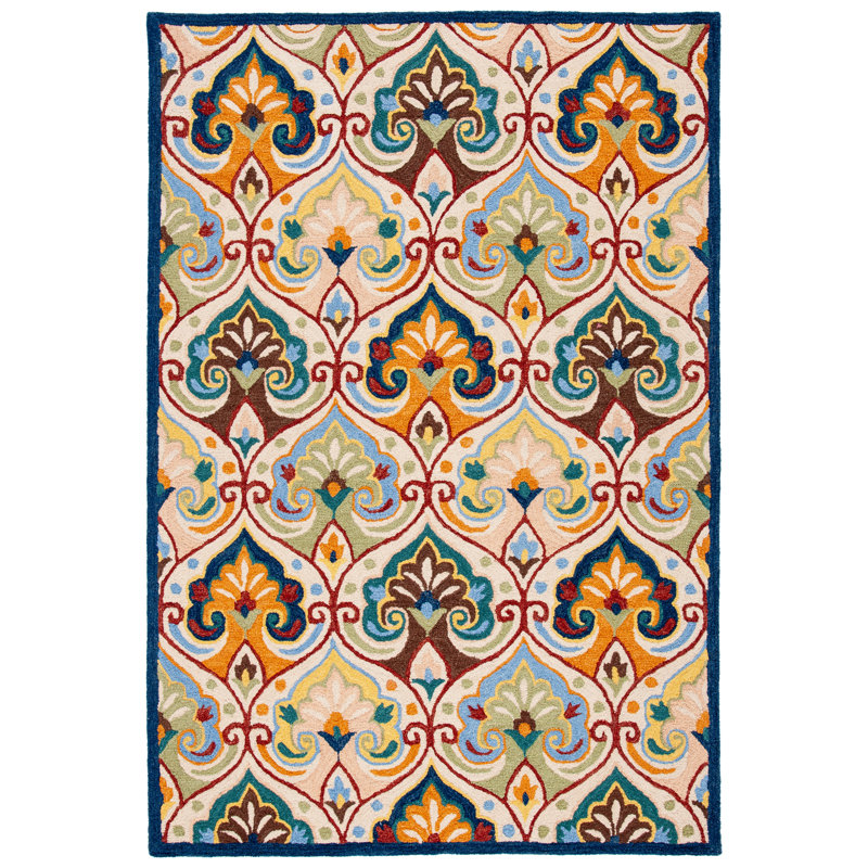 Metro Hand Tufted Wool/Cotton Floral Rug in Beige/Blue, Rectangle 3' x 5'