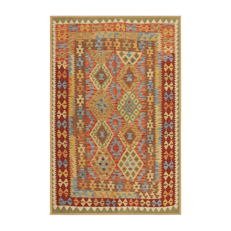 Tapis de zone orange/brun/bleu contemporaine Brightmoor, Rectangle 5 pi x 7 pi