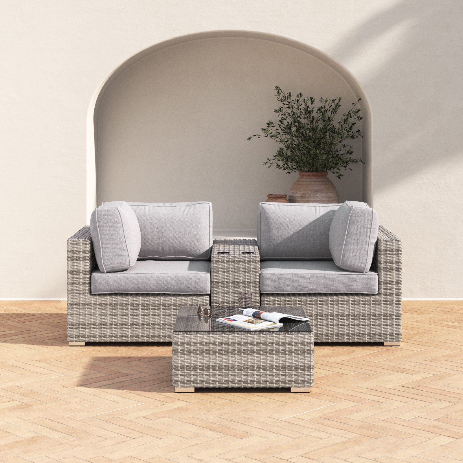 Tonioni 2-Person Sunbrella® Patio Seating Group, Olefin Gray
