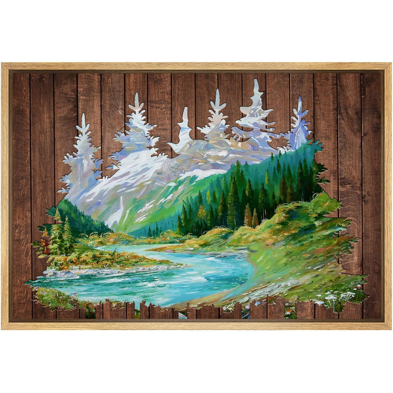 Western Wood Effect Landscape " Western Decor Wood Effect Panel Mountain Tree Forest Landscape Nature Artwork Digital Art Decor "