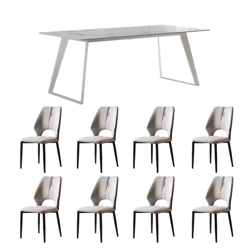 Modern simple rectangular dining table and chair, White