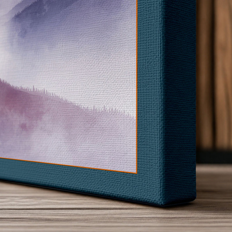 Mountains in Mist Scandinavian - Wrapped Canvas, 30x20 - 76.2 x 50.8 cm, Teal Border