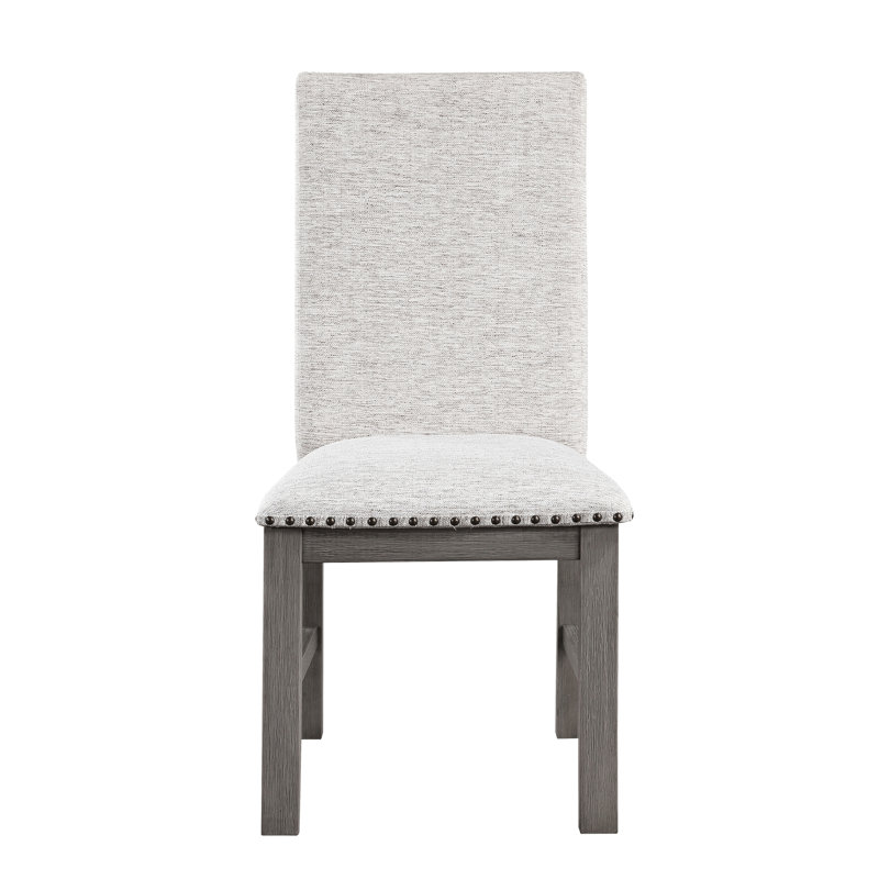 2 chaises de salle à manger 2 pièces, rembourrées beiges, structure en bois gris, garniture cloutée, rustique moderne, profondeur de 40,75 po, chaises d'une capacité de 250 lb, revêtement, structure, look moderne,