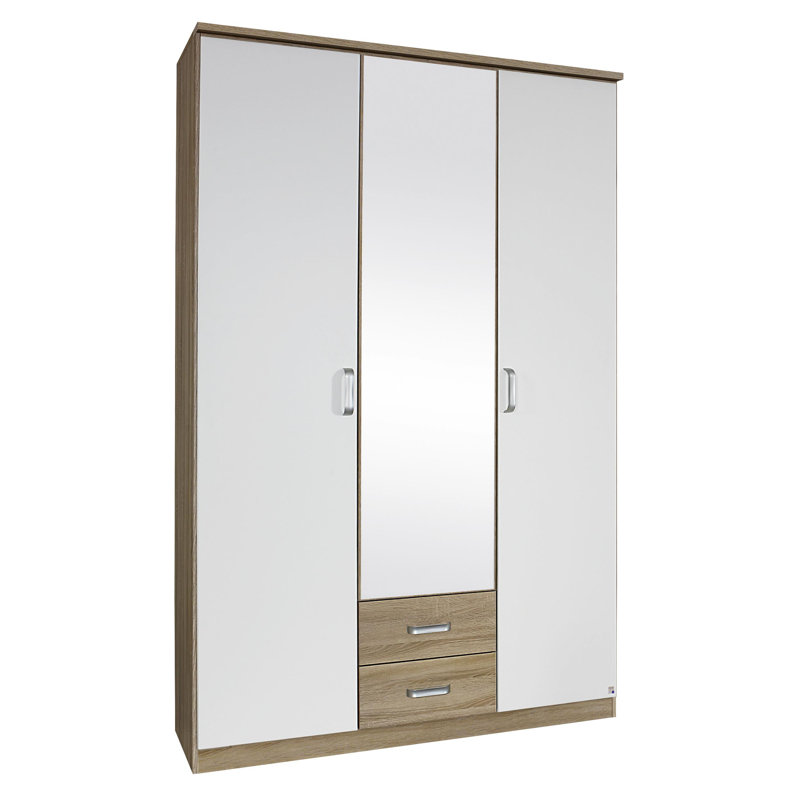 Gandra Hinged Door Wardrobe 136 cm Oak/Alpinwhite 2 Drawer, Mirror INCL. Delivery and Assembly