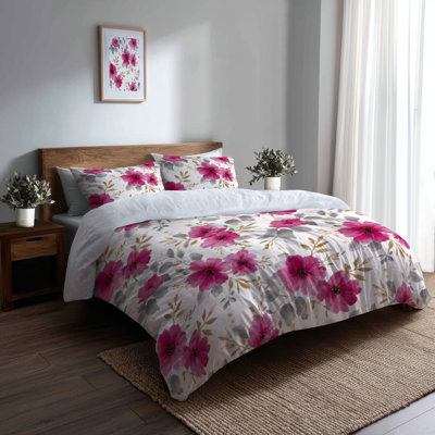 Ensemble d'édredon Country Farmhouse de 6 - Gris fuchsia avec taies décoratives et coussins décoratifs