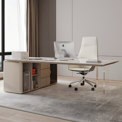70.87"Luxury Minimalist White Granite-Style Office Desk