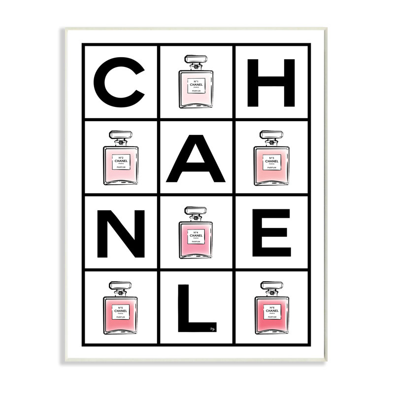 «Perfume Bottle Bold Text Glam Pattern Pink» par Martina Pavlova - reproduction d'art textuel, Plaque murale