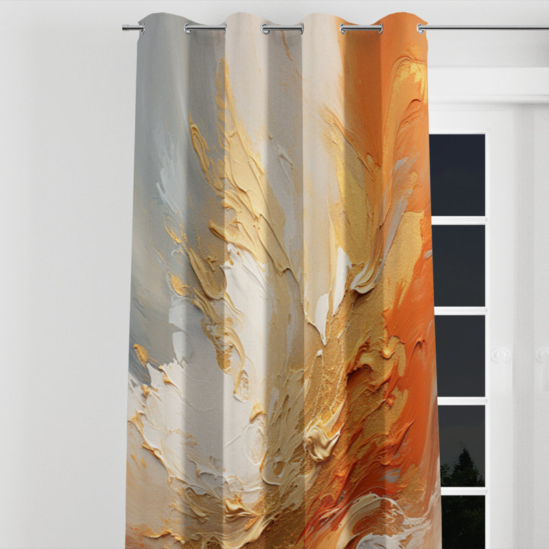 Golden Orange Surge - Abstract Spirals Blackout Grommet Curtain - 1 Panel, 52" W x 120" L, Silver Grommets