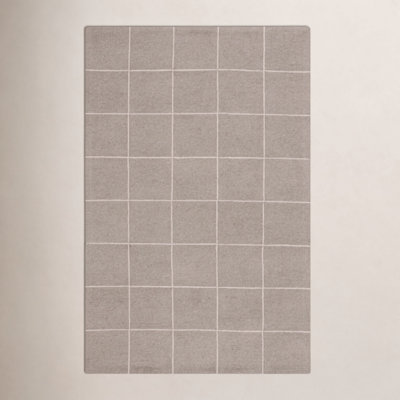 Beige Hand-Tufted Geometric Wool Rug