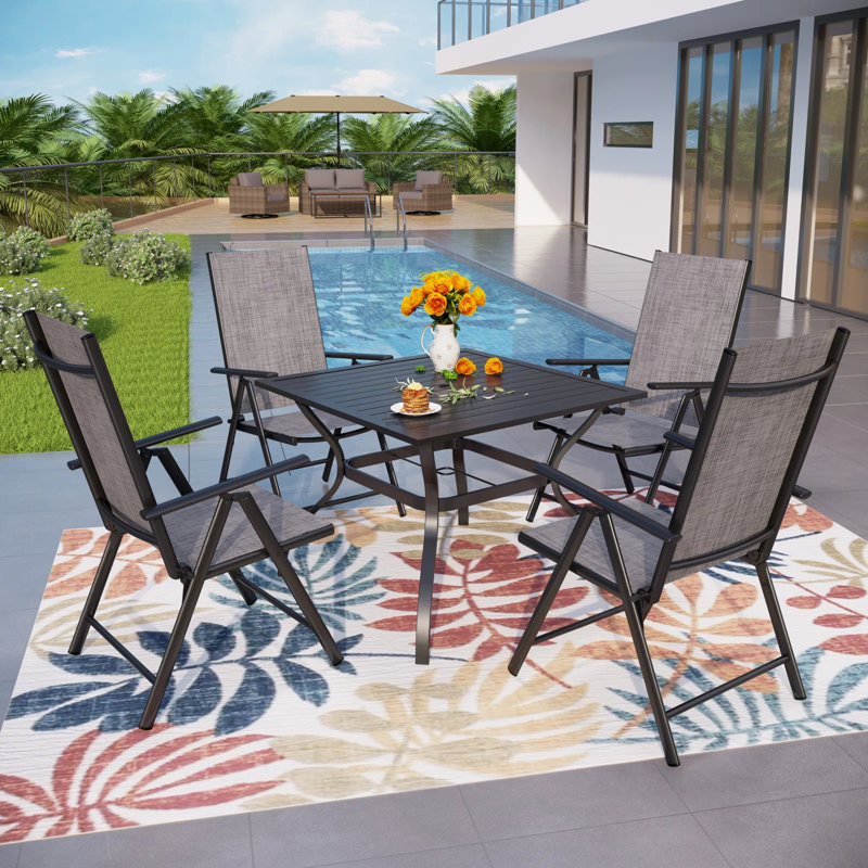 4 - Person Patio Dining Set with Square Table, Grey