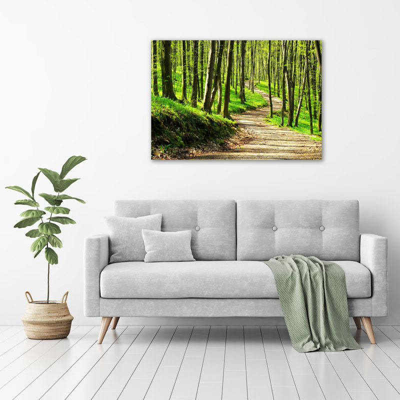 Glass Print Wall Art 100X70cm Image Printed On Glass Decorative Wall Picture Behind Toughened / Tempered Safety Real Glass For Kitchen & Living Room Theme:Path In The Forest