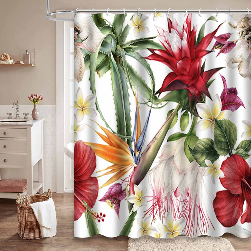Rideau de douche sans couture à motif floral tropical rose avec 12 crochets, L 72 po x l 72 po