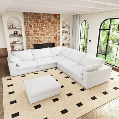 6 Modular Couch With Storage Ottomans - 160" Sectional White, Down Filled, Flame-retardant Fabric Convertible