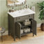 Meuble-lavabo de salle de bain rétro 30 po avec lavabo, armoire de salle de bain rustique avec portes à fermeture en douceur et tablette réglable, conception à profil courbé, pieds en bois d'hévéa, gris-215337440