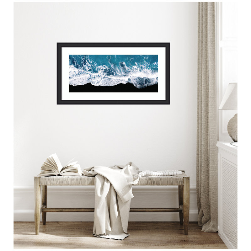 Minimalist Ocean Waves on the Black Beach in Iceland Panel by Michael Schauer Framed Wall Art Print