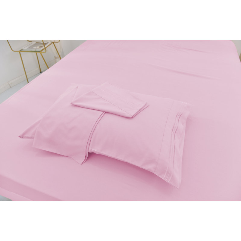 Ensemble de literie en rayonne de bambou, Rose, Ensemble de draps pour lit simple TG + un drap-hou