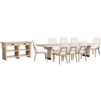 Table de salle à manger à tréteaux avec 8 chaises d'appoint rembourrées et un buffet